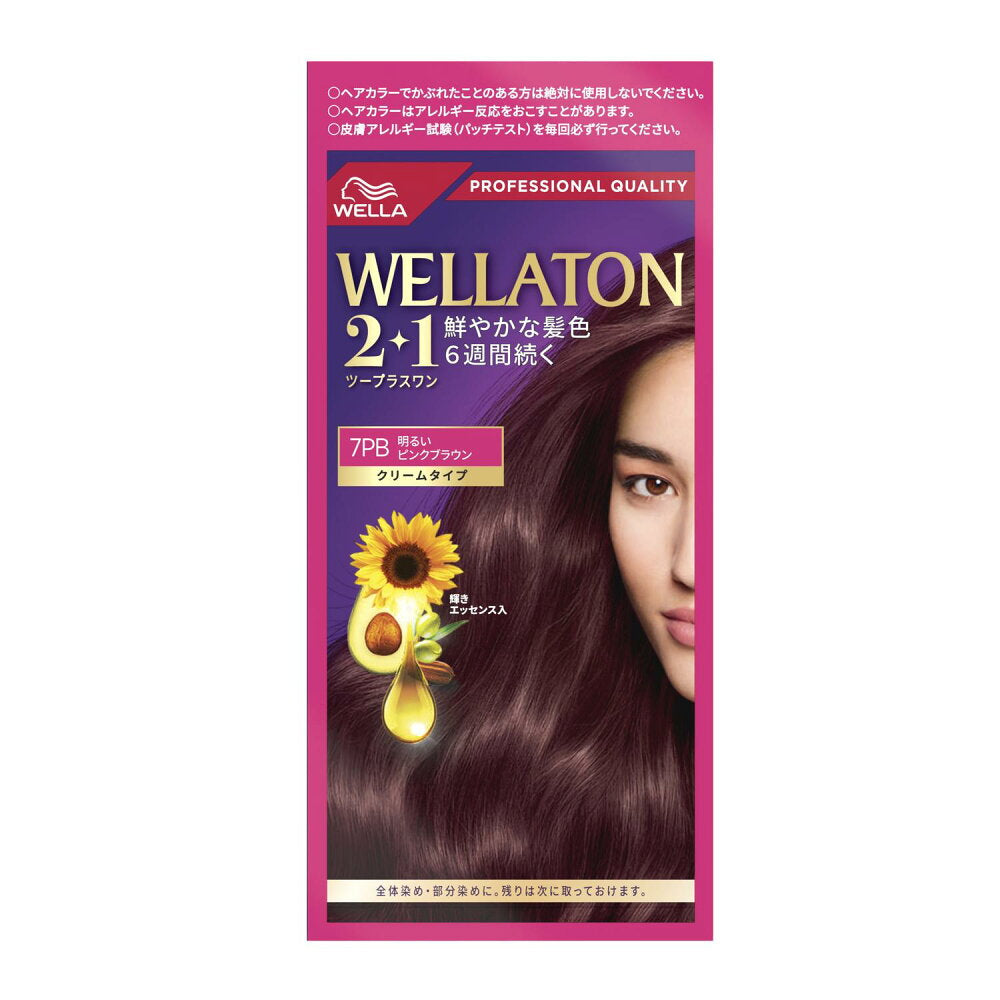 웰라톤 2+1 크림 타입 7PB 밝은 핑크 브라운 염색약 60g+60g+7.3ml